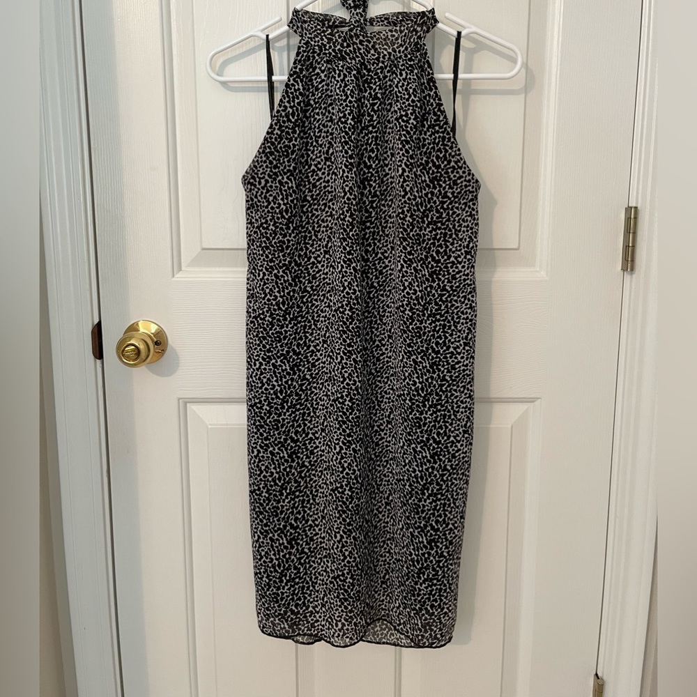 Black and Light Grey print halter dress in excellent condition